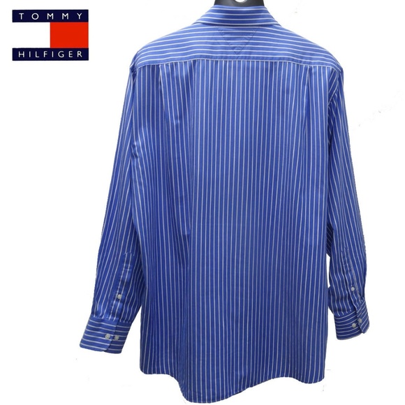 Tommy Hilfiger Mens Dress Shirt 34-35 Blue White - Picture 3 of 4